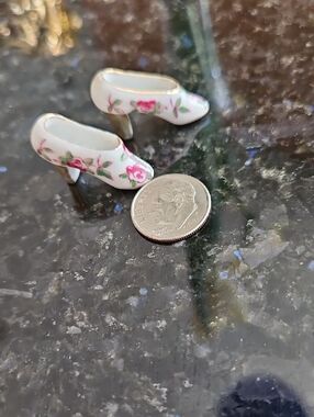 Mini Vintage Bone China Ladies Gold And Floral Shoes